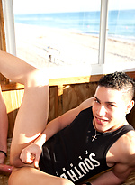 Naked studs swap cum on the beach by Out In Public