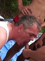 White European guy gives blow jobs to three sexy Asian lads at the park. by 80gays