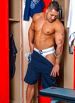 Hot muscle athlete Eddie Cambio posing naked in a locker room by High Perfomance Men With Eddie Cambio