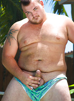 Chubby dude Hunter posing outdoors by Pantheon Bear