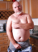 Bald daddy bear Sterling Steel shows his small cock by Pantheon Bear
