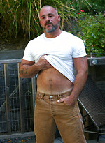 Muscle bear Bronson Gates shows his hairy muscle body and cock outdoors by Pantheon Bear With Bronson Gates
