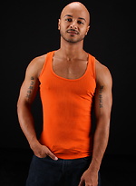 Bald ebony muscle man Simon strokes dick and shoots a load by ChaosMen
