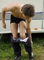 Gorgeous Lee Foxx jerks off outside of his camper. by BF Collection