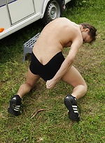 Gorgeous Lee Foxx jerks off outside of his camper. by BF Collection