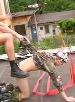 Dude gets tied up & spanked & fucked by Gay WarGames