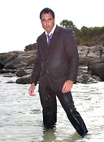 Marcello wearing a soaking wet business suit wanking on the rocks by With Marcello With Marcello