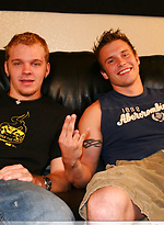 Amateur gays with huge pricks Denny and Jake jack off on a couch by Nextdoor Buddies