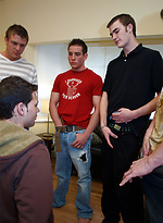 Cute brunette stud Samuel participates in a gay blowbang with his classmates by Nextdoor Buddies