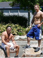 Muscular gay studs Tommy D & Hoyce flaunting their mighty chests outdoors by Nextdoor Buddies With Tommy D