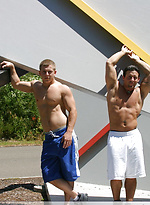 Muscular gay studs Tommy D & Hoyce flaunting their mighty chests outdoors by Nextdoor Buddies With Tommy D