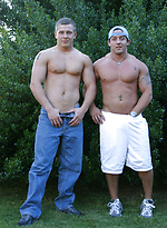 Muscular gay studs Tommy D & Hoyce flaunting their mighty chests outdoors by Nextdoor Buddies With Tommy D
