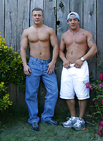 Muscular gay studs Tommy D & Hoyce flaunting their mighty chests outdoors by Nextdoor Buddies With Tommy D
