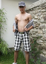 Hard bodied Jody busting a nut outdoors. by BF Collection