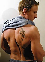 Michael Davids squeezes orange juice all over ripped body. by BF Collection