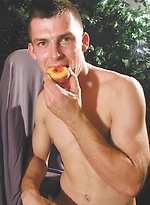 Thomas eats a peach while his uncut cock hangs out. by BF Collection