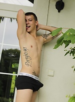 Tattooed Peter Kone masturbates on the front porch. by BF Collection