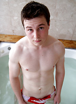Aussie boy Damien Lance takes a hot tub dip by Bentley Race