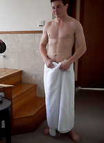 Aussie boy Damien Lance takes a hot tub dip by Bentley Race