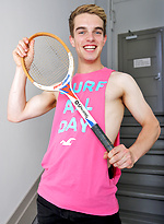 Pretty in Pink - Aussie boy Reece showing off in the public stairs by Bentley Race