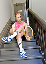 Pretty in Pink - Aussie boy Reece showing off in the public stairs by Bentley Race
