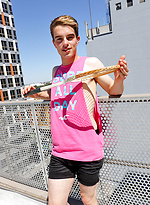 Pretty in Pink - Aussie boy Reece showing off in the public stairs by Bentley Race