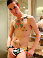 Super hung mates - Spanish twink Sergio Duque let's his giant cock out in the bath by Bentley Race