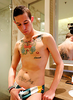 Super hung mates - Spanish twink Sergio Duque let's his giant cock out in the bath by Bentley Race