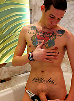 Super hung mates - Spanish twink Sergio Duque let's his giant cock out in the bath by Bentley Race