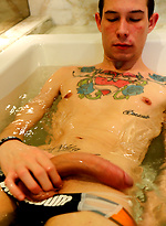 Super hung mates - Spanish twink Sergio Duque let's his giant cock out in the bath by Bentley Race