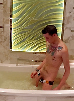 Super hung mates - Spanish twink Sergio Duque let's his giant cock out in the bath by Bentley Race