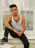 Tattooed twink Cory Prince stroking his big beautiful cock. by BF Collection