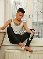 Tattooed twink Cory Prince stroking his big beautiful cock. by BF Collection